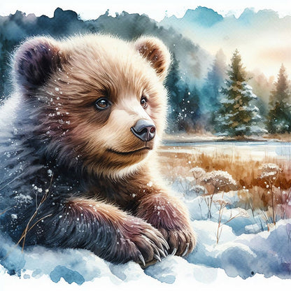 Grizzly Bear In Snow - Full Round Drill Diamond Painting 30*30CM