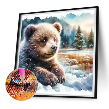 Grizzly Bear In Snow - Full Round Drill Diamond Painting 30*30CM