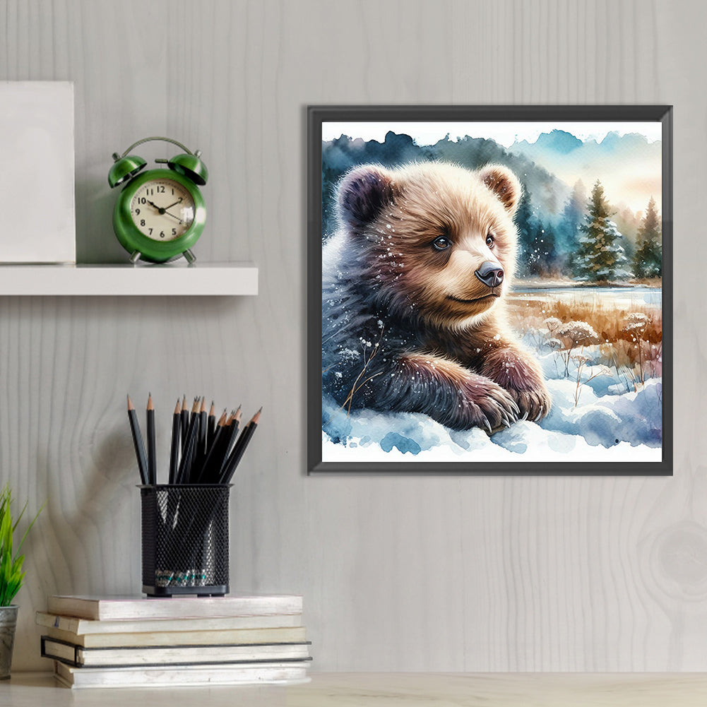 Grizzly Bear In Snow - Full Round Drill Diamond Painting 30*30CM