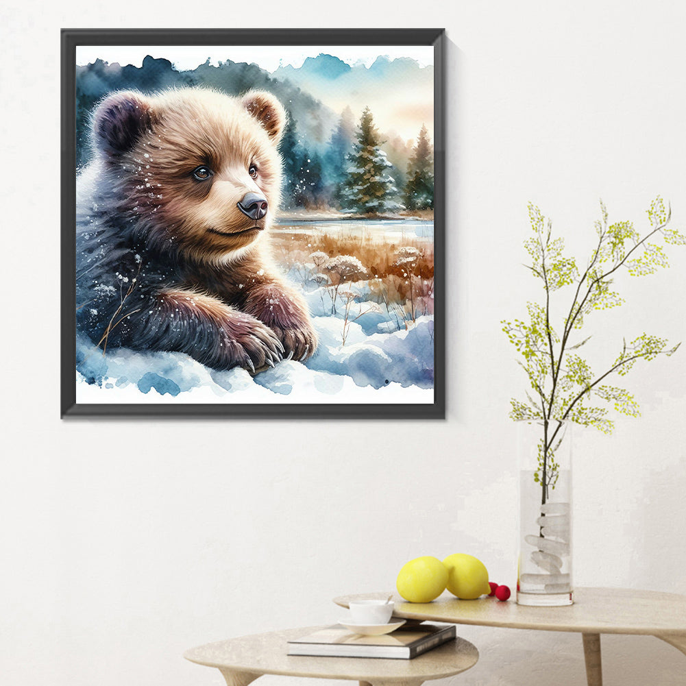 Grizzly Bear In Snow - Full Round Drill Diamond Painting 30*30CM