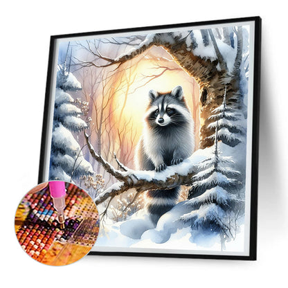 Raccoon In Snow - Full Round Drill Diamond Painting 30*30CM