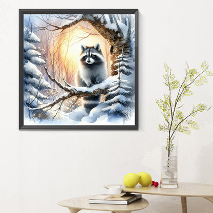 Raccoon In Snow - Full Round Drill Diamond Painting 30*30CM