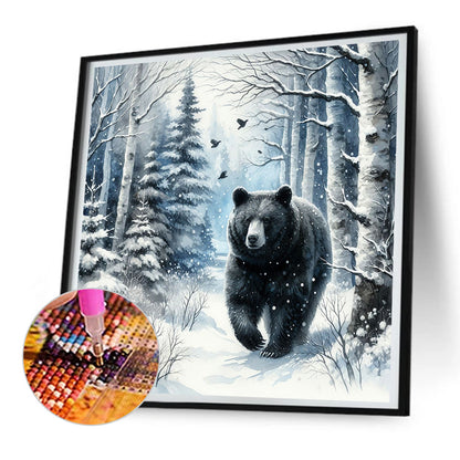 Black Bear In Snow - Full Round Drill Diamond Painting 30*30CM