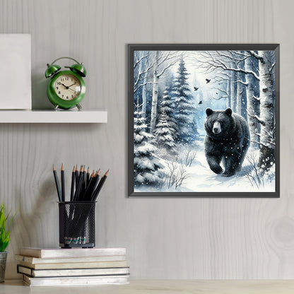 Black Bear In Snow - Full Round Drill Diamond Painting 30*30CM