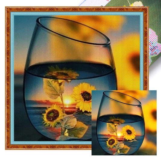 Sunflower In Cup - 11CT Stamped Cross Stitch 40*40CM