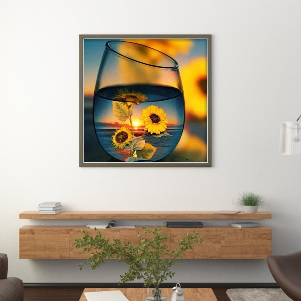 Sunflower In Cup - 11CT Stamped Cross Stitch 40*40CM