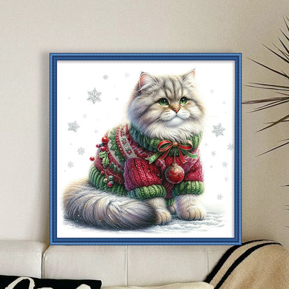 Cat - 18CT Stamped Cross Stitch 30*30CM