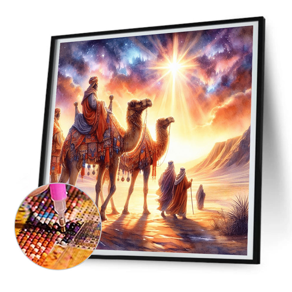 Nativity Of Jesus On Desert Camel - Full Round Drill Diamond Painting 30*30CM
