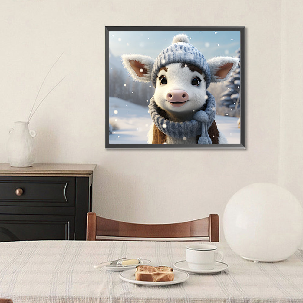 Winter Cow - Full Round Drill Diamond Painting 35*30CM