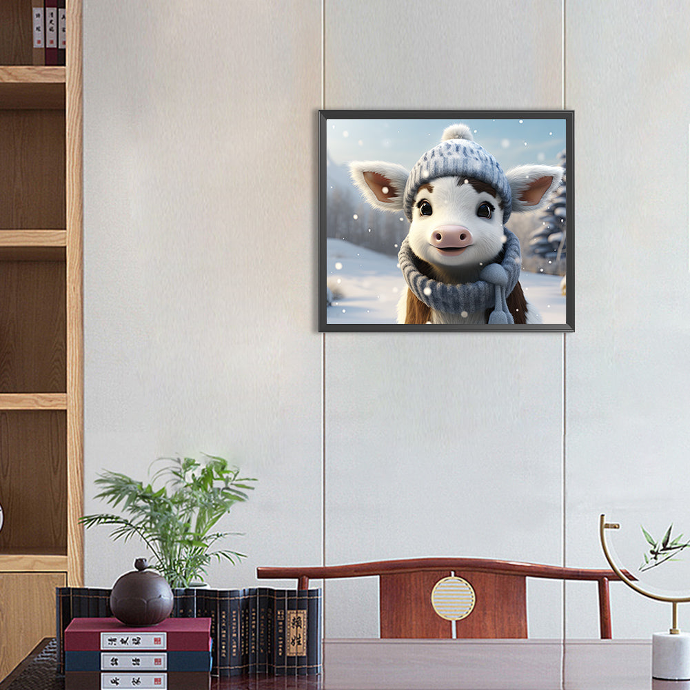 Winter Cow - Full Round Drill Diamond Painting 35*30CM