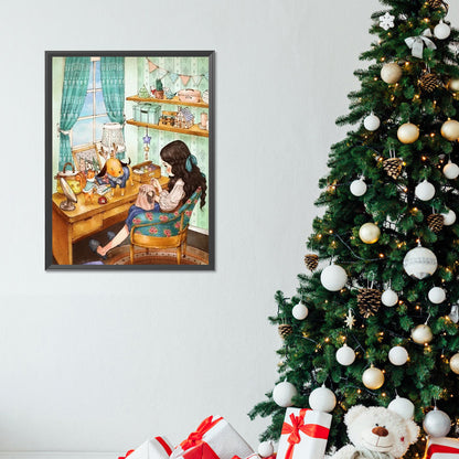 Girl Sewing Clothes - Full Round Drill Diamond Painting 30*40CM