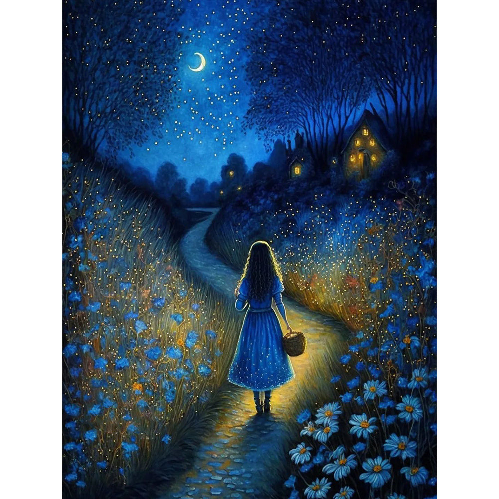 Girl Under The Stars - Full Round Drill Diamond Painting 30*40CM