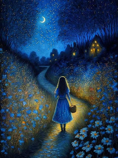 Girl Under The Stars - Full Round Drill Diamond Painting 30*40CM