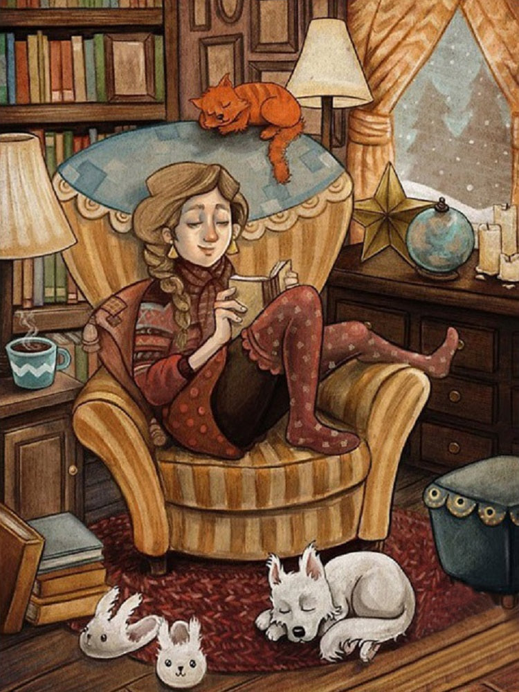 Girl Reading Book - Full Round Drill Diamond Painting 30*40CM