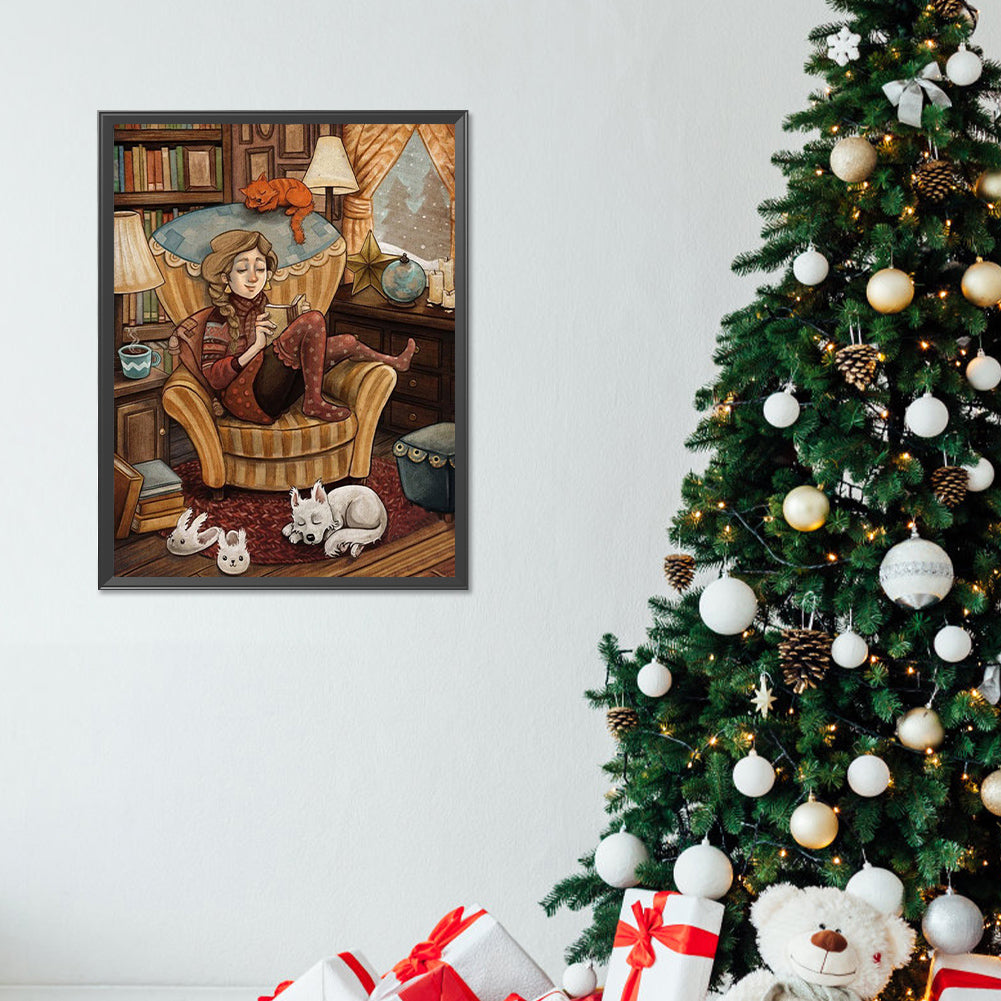 Girl Reading Book - Full Round Drill Diamond Painting 30*40CM