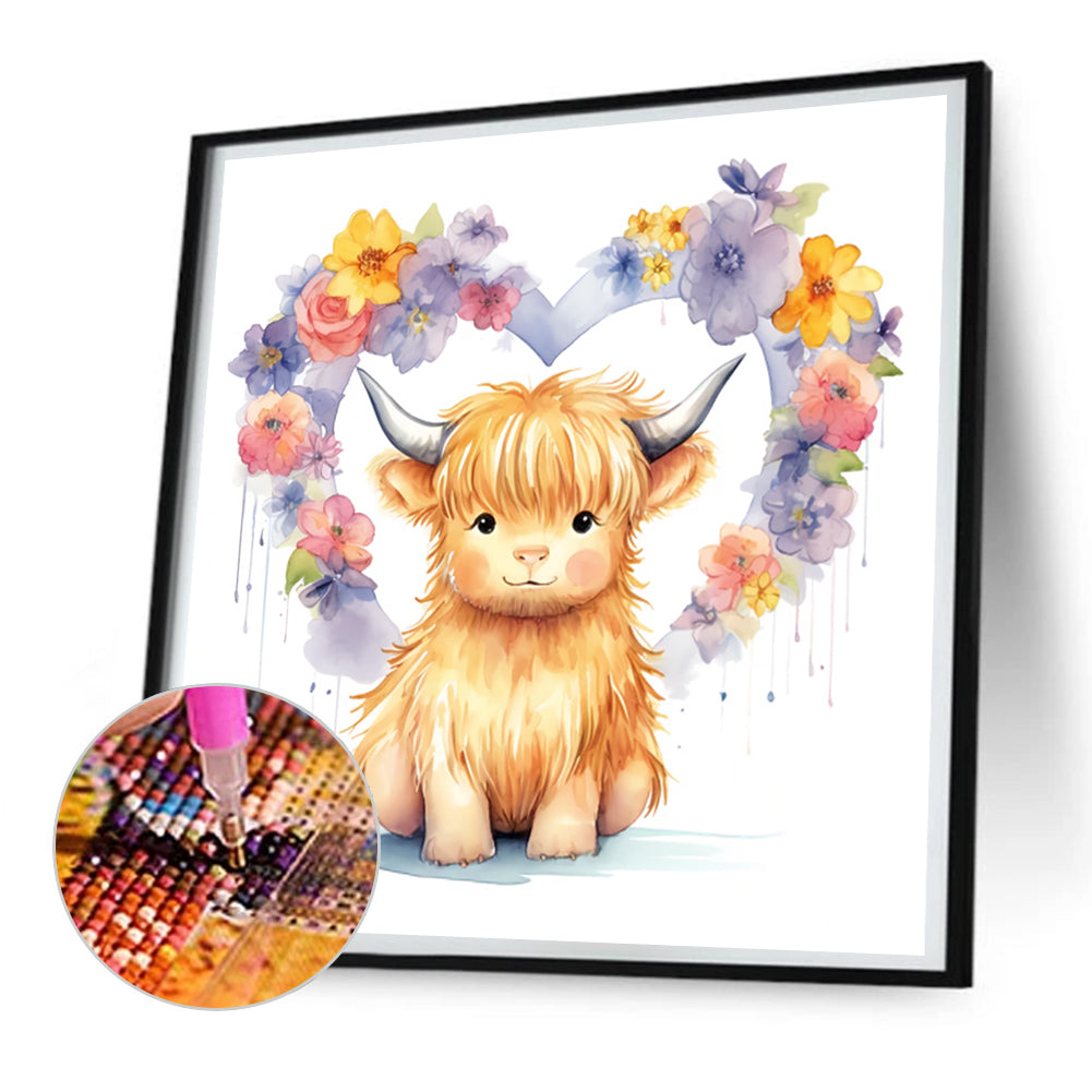 Love Highland Cow Baby - Full Round Drill Diamond Painting 30*30CM