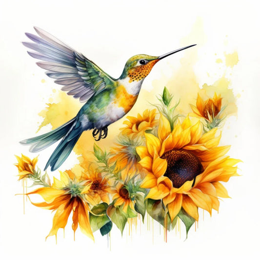 Sunflower Hummingbird - Full Round Drill Diamond Painting 35*35CM