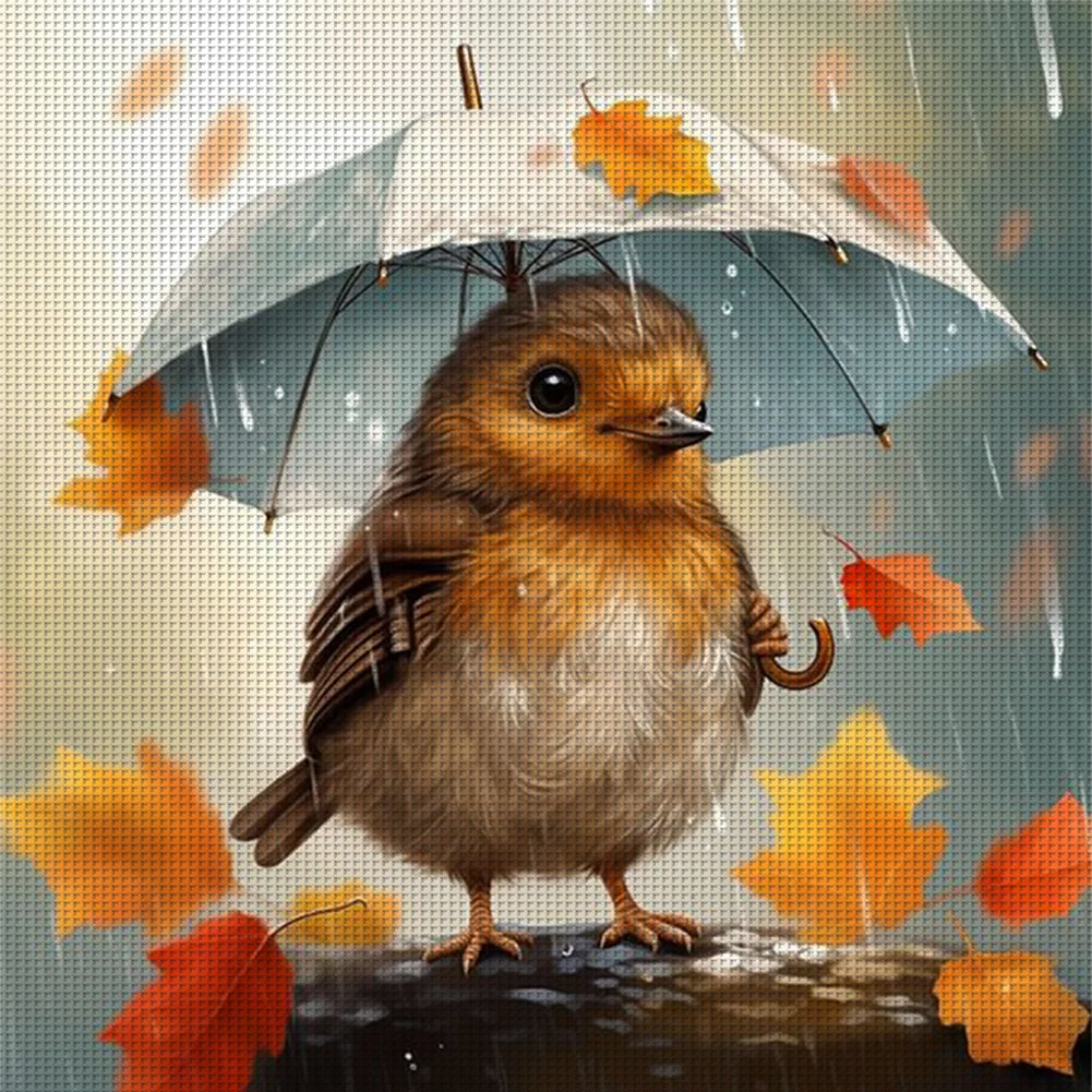 Bird Holding Umbrella - 11CT Stamped Cross Stitch 40*40CM