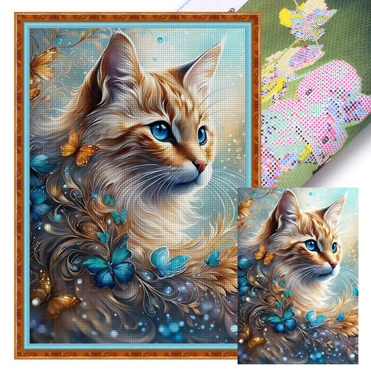 Flowers And Cat - 11CT Stamped Cross Stitch 40*60CM