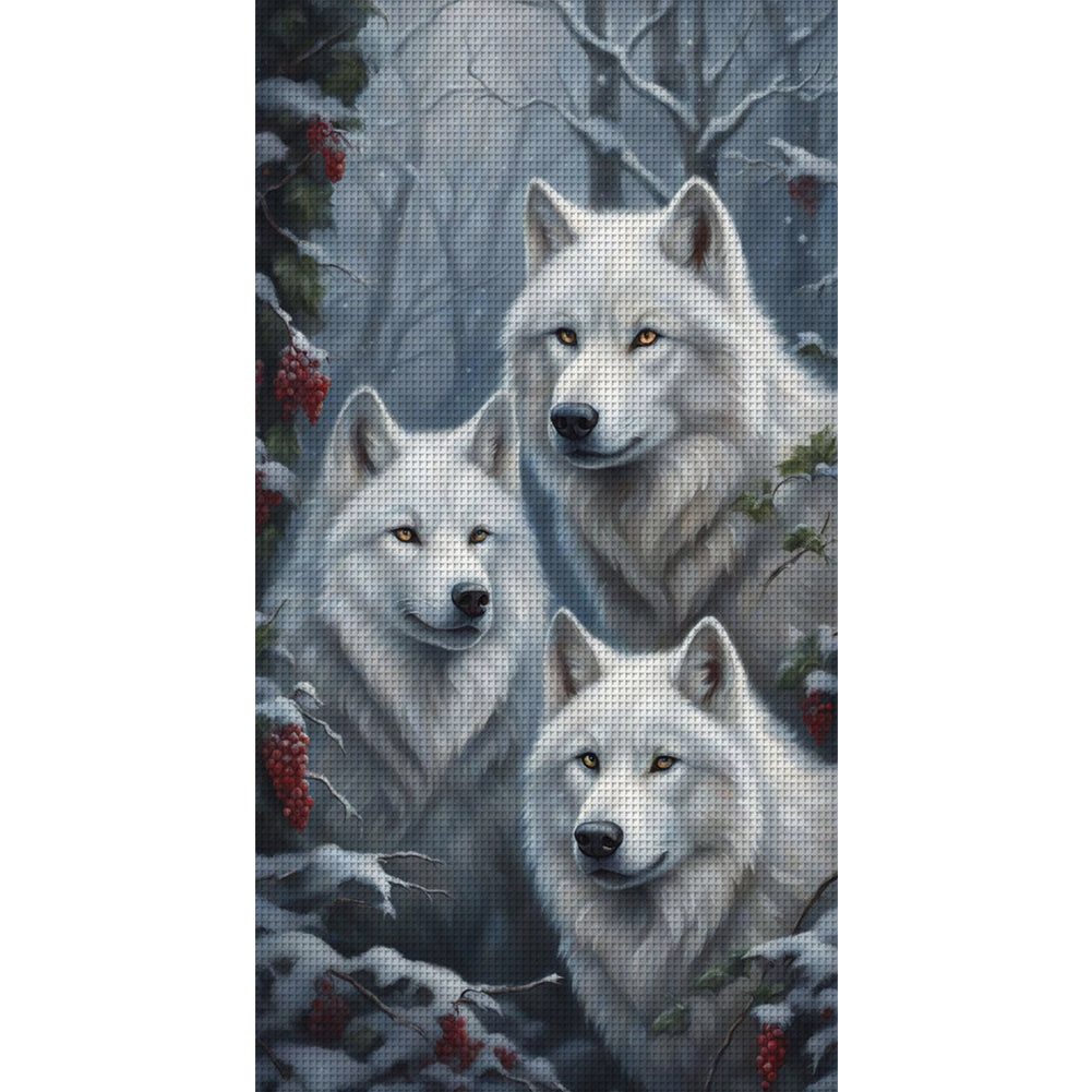 Three Wolves In The Snow - 11CT Stamped Cross Stitch 40*70CM