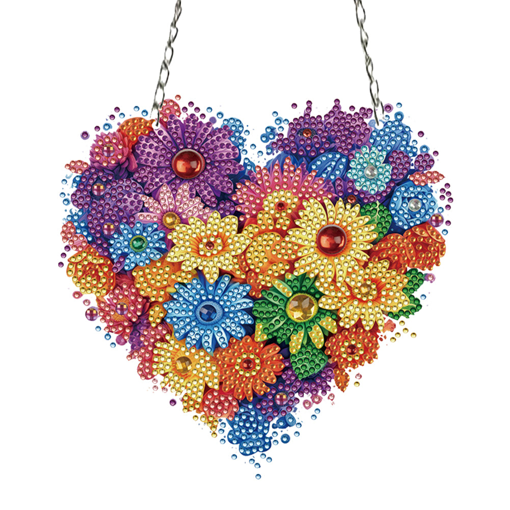 Acrylic Heart Flower Single-Sided Diamond Painting Hanging Pendant (20x20cm)