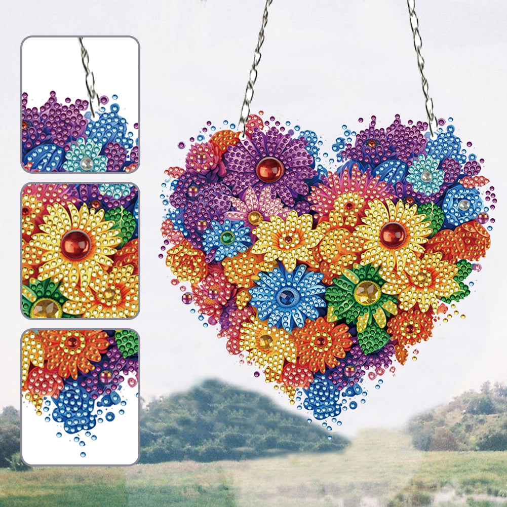 Acrylic Heart Flower Single-Sided Diamond Painting Hanging Pendant (20x20cm)