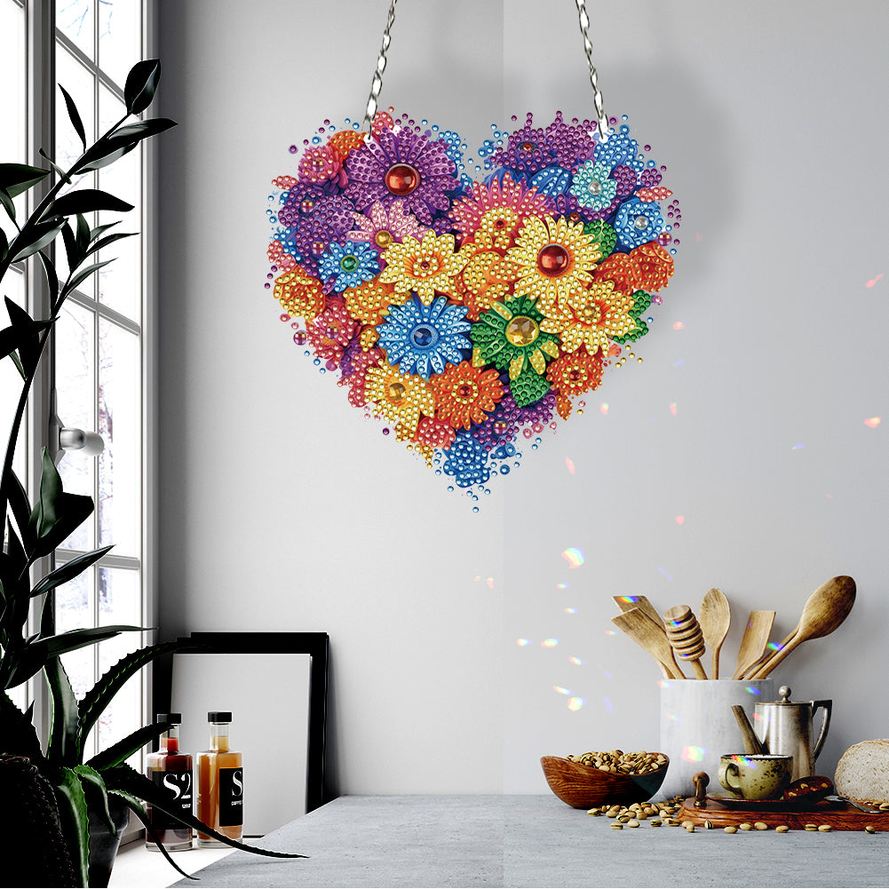 Acrylic Heart Flower Single-Sided Diamond Painting Hanging Pendant (20x20cm)