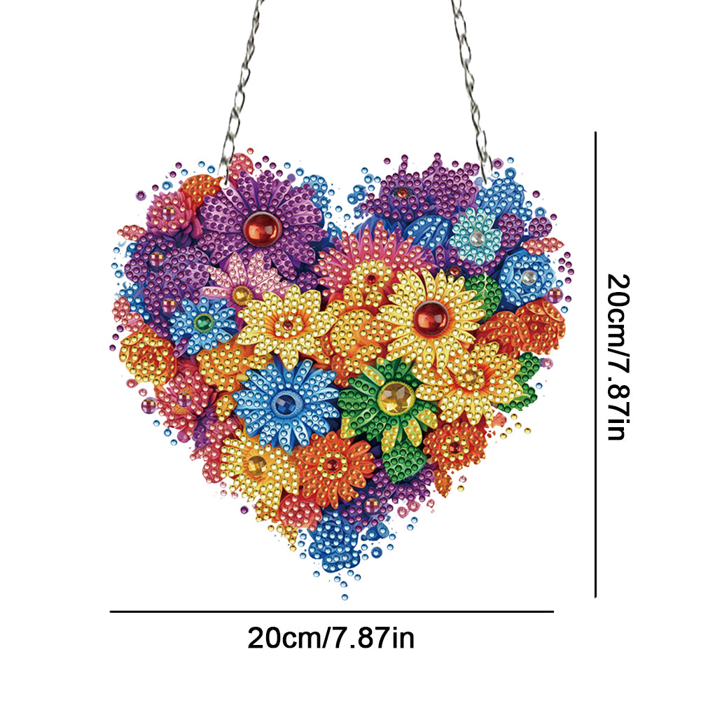 Acrylic Heart Flower Single-Sided Diamond Painting Hanging Pendant (20x20cm)