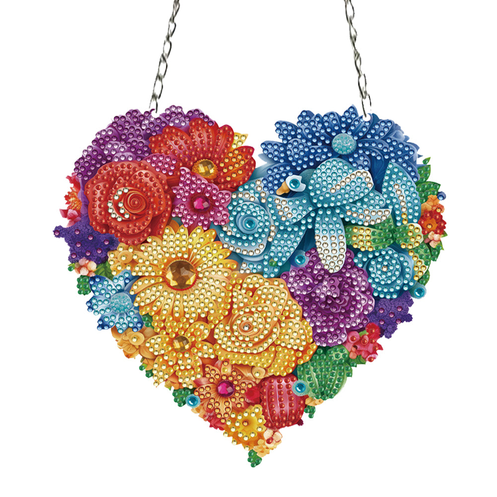 Acrylic Heart Flower Single-Sided Diamond Painting Hanging Pendant (20x20cm)