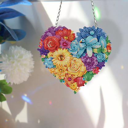 Acrylic Heart Flower Single-Sided Diamond Painting Hanging Pendant (20x20cm)