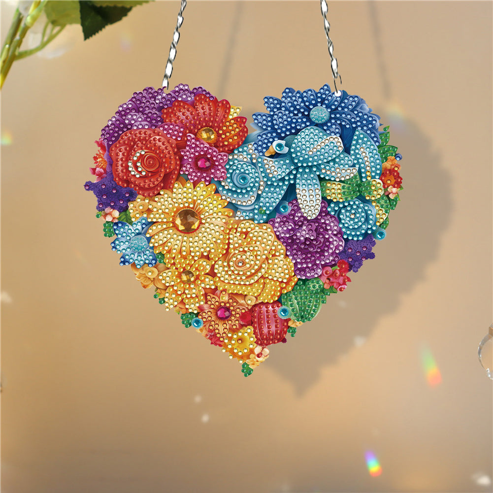 Acrylic Heart Flower Single-Sided Diamond Painting Hanging Pendant (20x20cm)