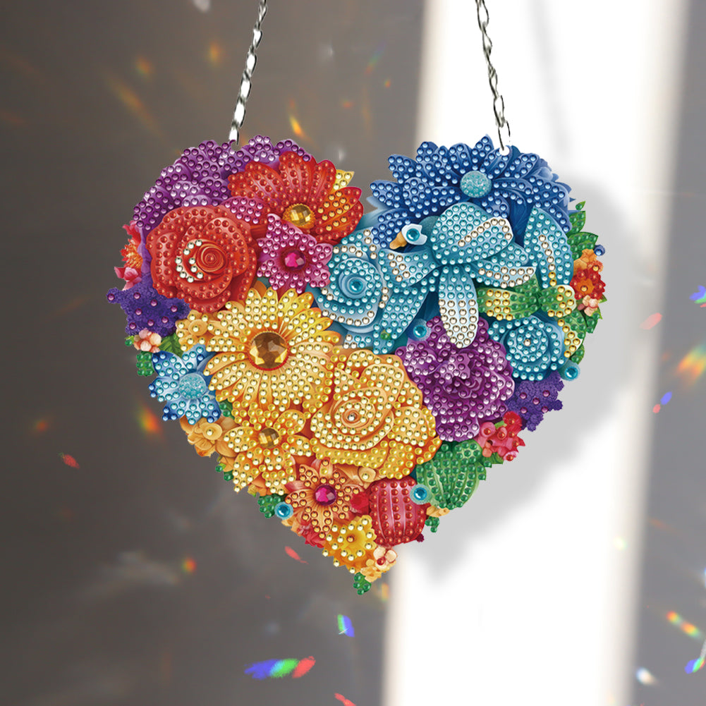 Acrylic Heart Flower Single-Sided Diamond Painting Hanging Pendant (20x20cm)