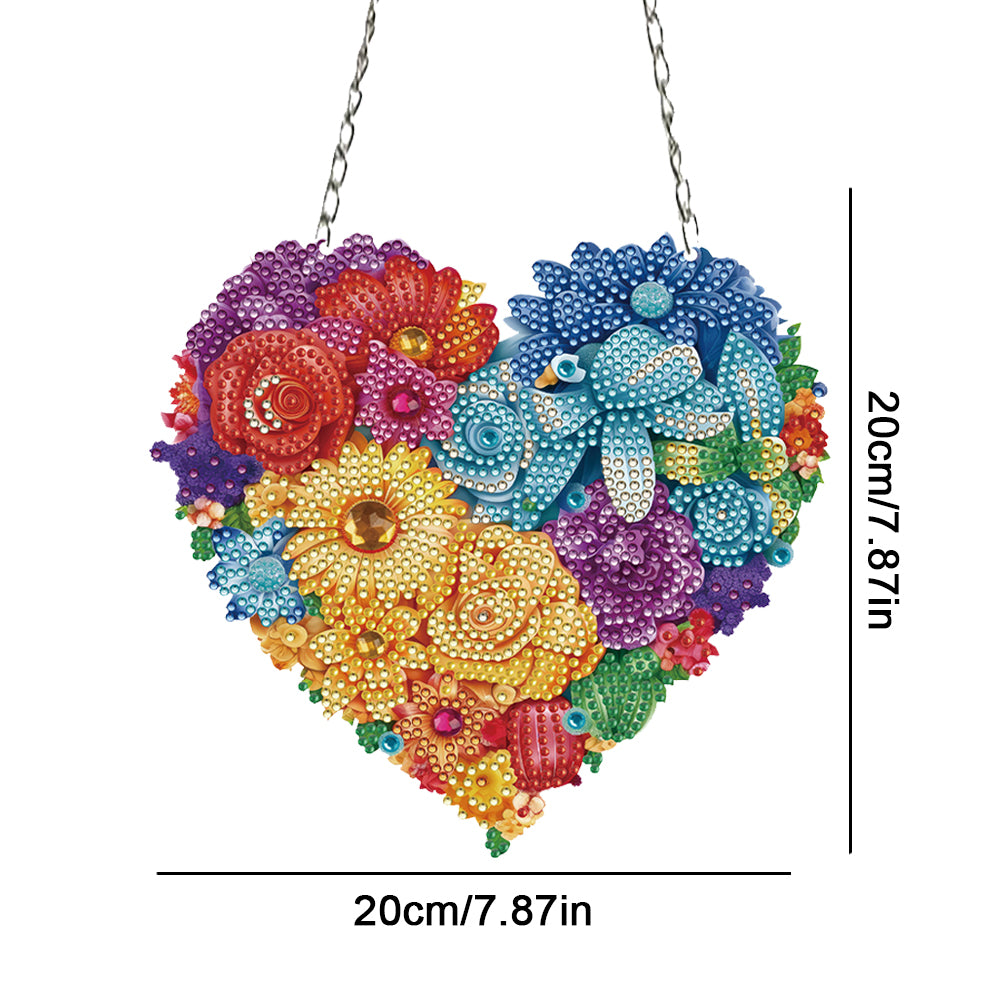 Acrylic Heart Flower Single-Sided Diamond Painting Hanging Pendant (20x20cm)