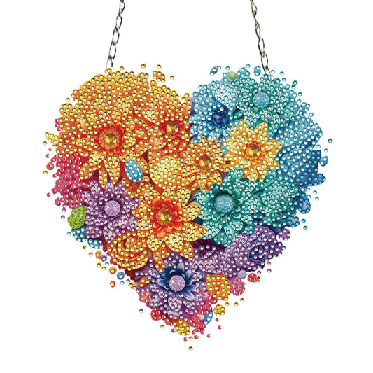 Acrylic Heart Flower Single-Sided Diamond Painting Hanging Pendant (20x20cm)