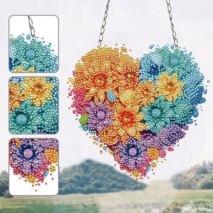 Acrylic Heart Flower Single-Sided Diamond Painting Hanging Pendant (20x20cm)