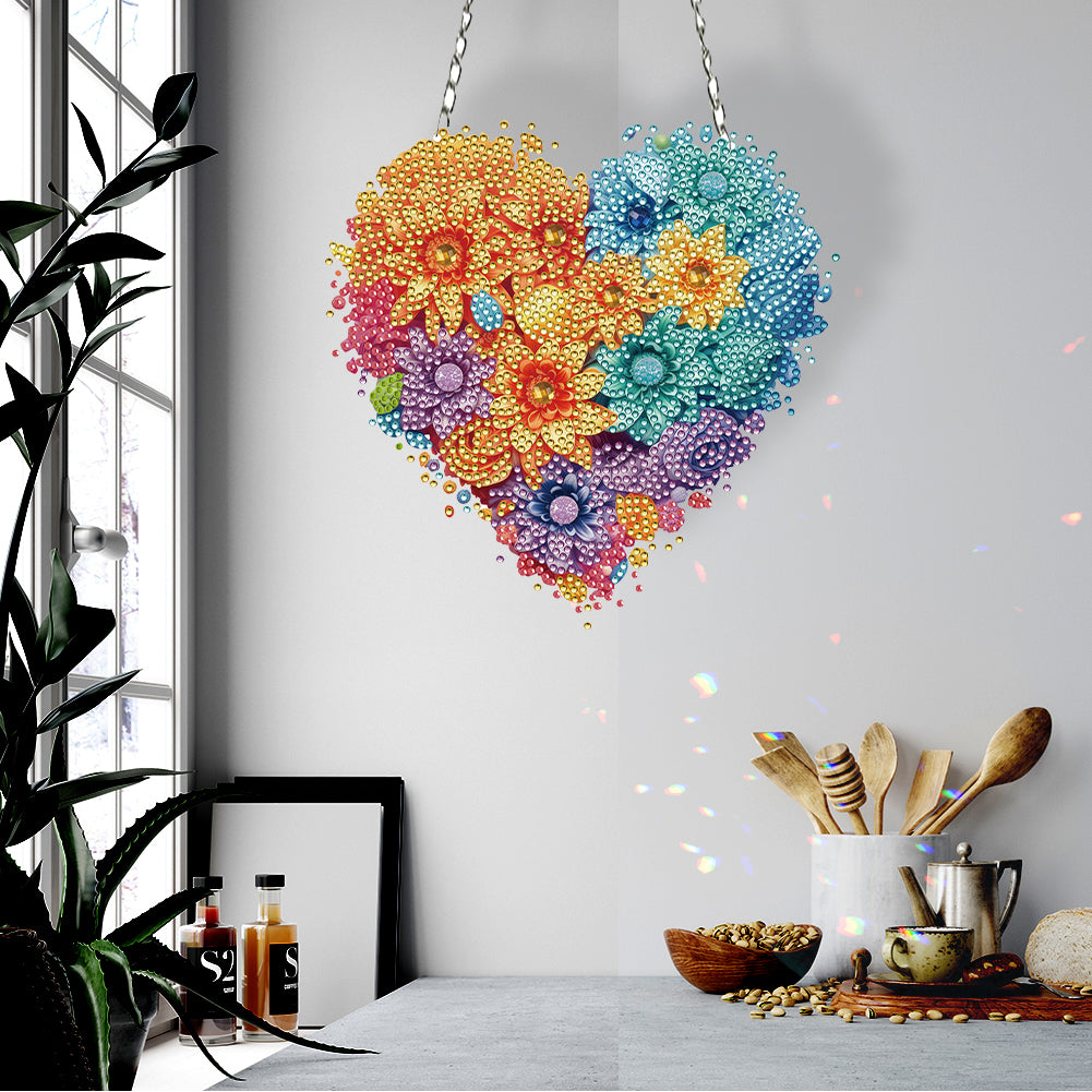 Acrylic Heart Flower Single-Sided Diamond Painting Hanging Pendant (20x20cm)