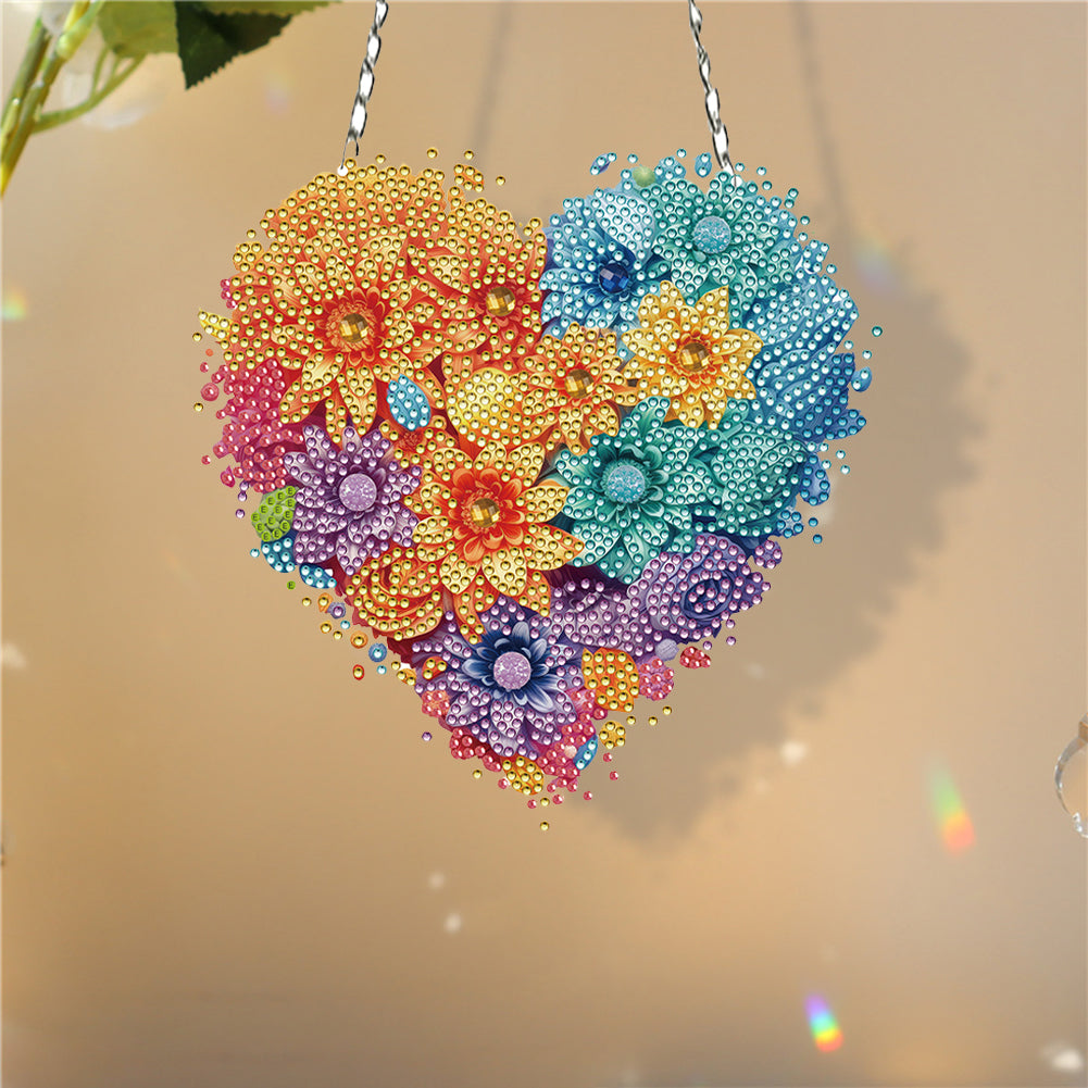 Acrylic Heart Flower Single-Sided Diamond Painting Hanging Pendant (20x20cm)