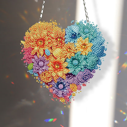 Acrylic Heart Flower Single-Sided Diamond Painting Hanging Pendant (20x20cm)