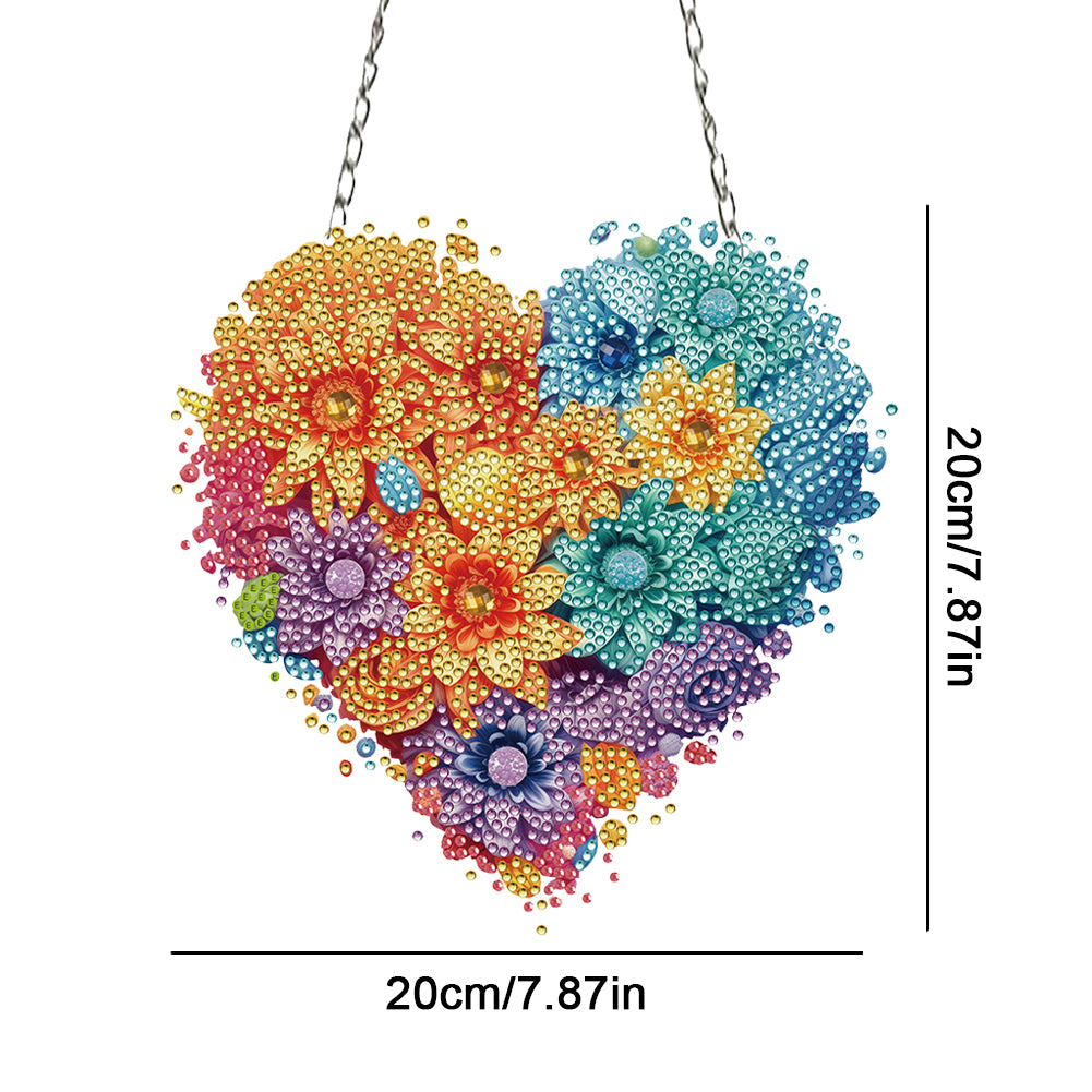 Acrylic Heart Flower Single-Sided Diamond Painting Hanging Pendant (20x20cm)