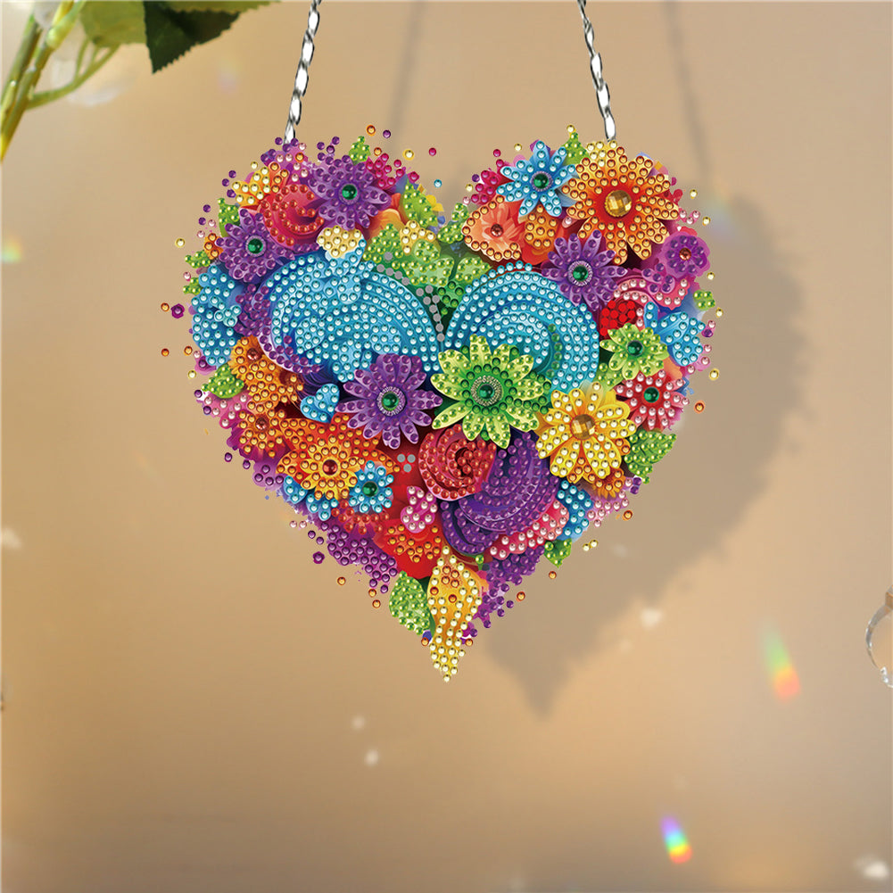 Acrylic Heart Flower Single-Sided Diamond Painting Hanging Pendant (20x20cm)