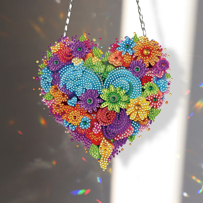 Acrylic Heart Flower Single-Sided Diamond Painting Hanging Pendant (20x20cm)