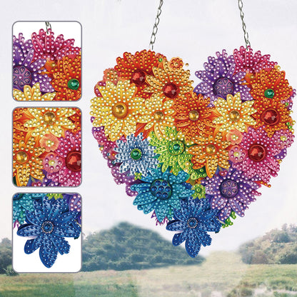 Acrylic Heart Flower Single-Sided Diamond Painting Hanging Pendant (20x20cm)