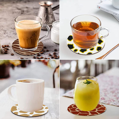 8 Pcs Wooden DIY Diamond Painting Art Coaster Kit with Holder (Animal Texture)