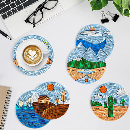 8 Pcs Wooden DIY Diamond Painting Art Coaster Kit with Holder (Sandy Coastline)