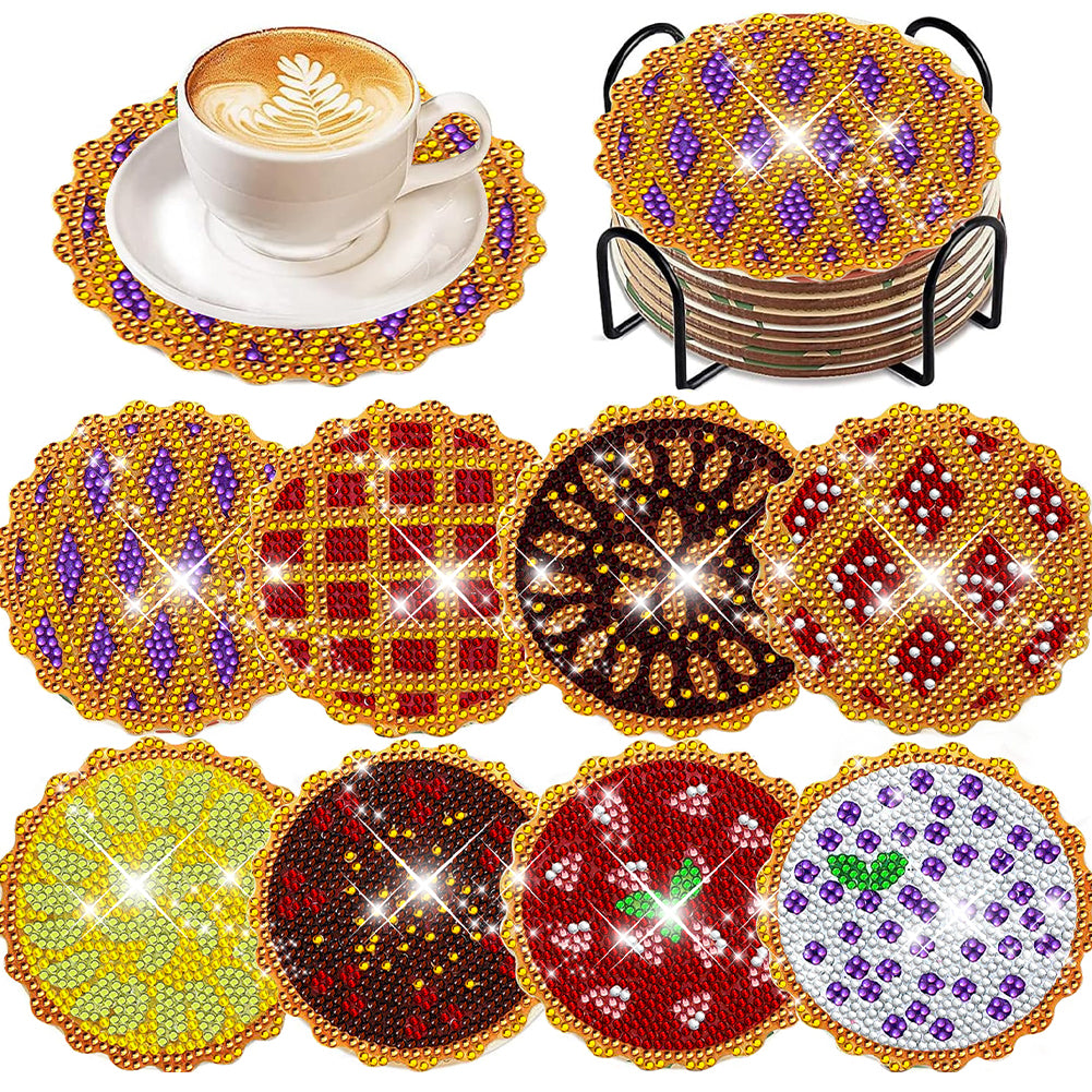 8 Pcs Wooden DIY Diamond Painting Art Crafts Coaster Kit with Holder (Biscuit)