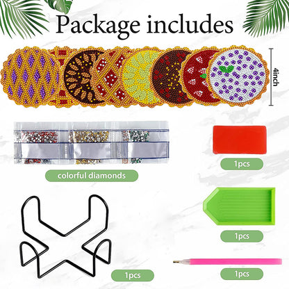8 Pcs Wooden DIY Diamond Painting Art Crafts Coaster Kit with Holder (Biscuit)