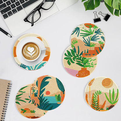 8 Pcs Wooden DIY Diamond Painting Art Coaster Kit with Holder (Abstract Garden)