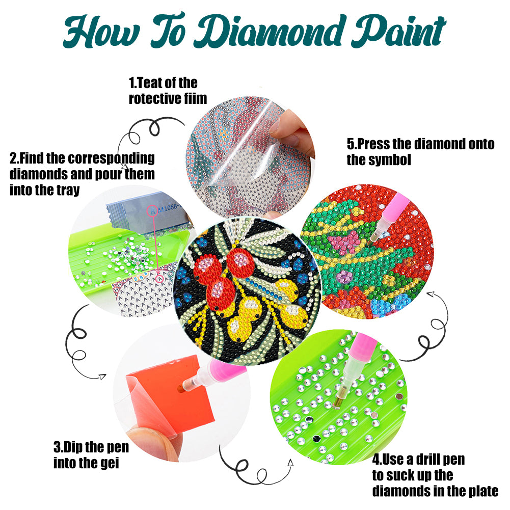 8 Pcs Wooden DIY Diamond Painting Art Coaster Kit with Holder (Fresh Garden)