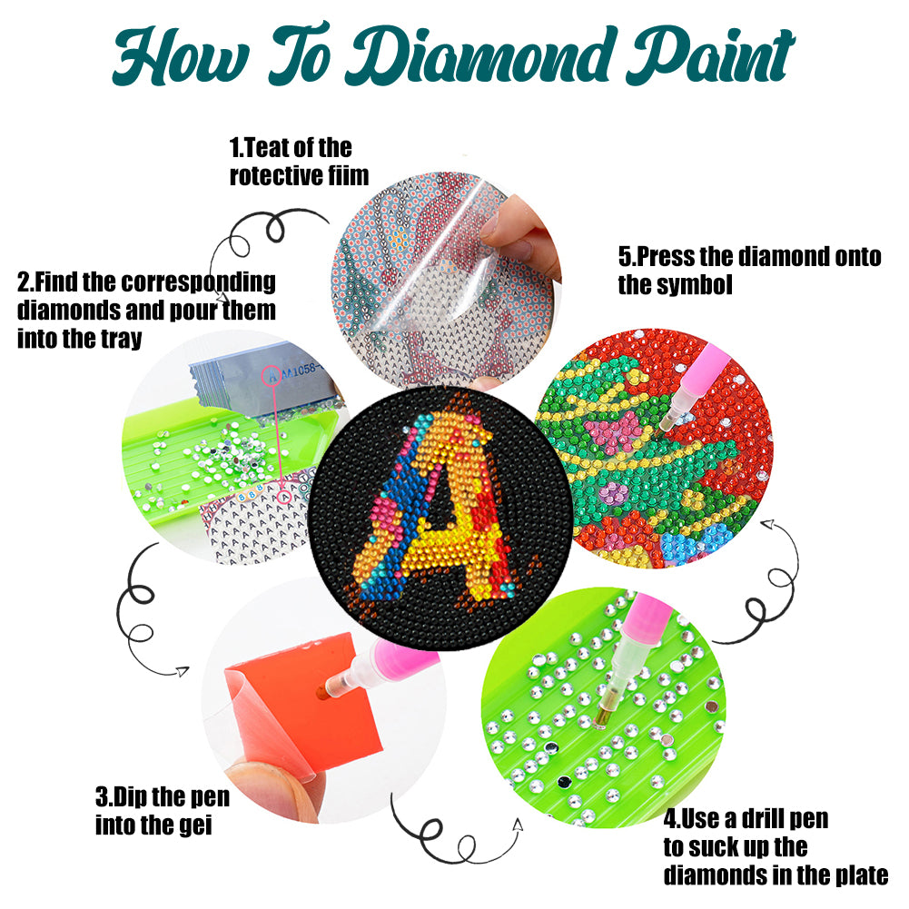 8 Pcs Wooden DIY Diamond Painting Art Coaster Kit with Holder (Alphabet)