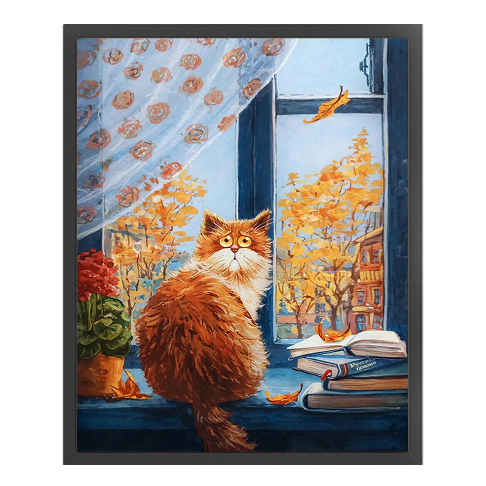 Cat On Windowsill - 14CT Stamped Cross Stitch 40*50CM